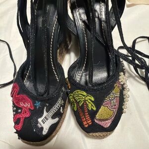 Marc Jacobs Black Espadrilles with Colorful Embroidery
